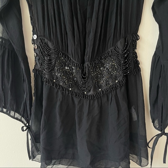 PINKO sheer blouse long sleeve princess waist rhinestone Whimsy goth - Picture 13 of 14